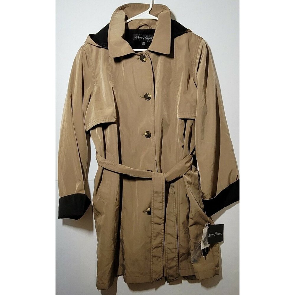 N.W.T. Misty Harbor Khaki & Black Water Resistan Trenchcoat Women's Large W Belt